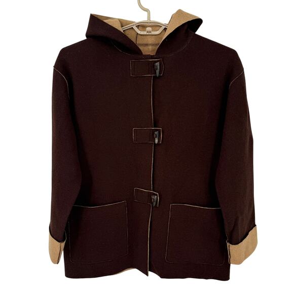 Ralph Lauren Vintage Chocolate Brown Duffle Coat Wool Toggle Buttons Size L - Picture 1 of 8